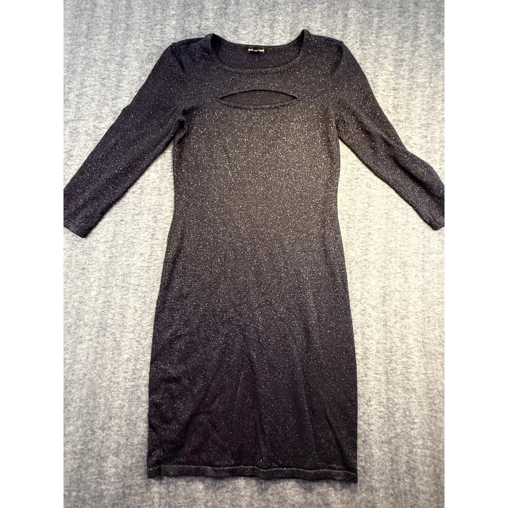 Express Navy Blue Sparkle Stretchy Dress Cutout Metallic Glitter Small